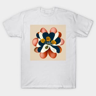 Beautiful Retro Aesthetic Botanical Flower with Red, Blue and Yellow T-Shirt